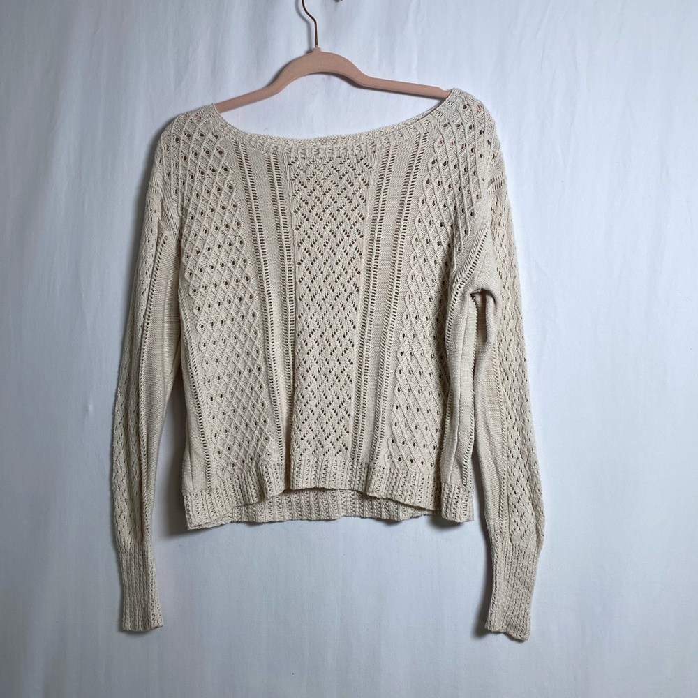 Elegant 100% Cotton Knit Scoop Neck Sweater in Cream